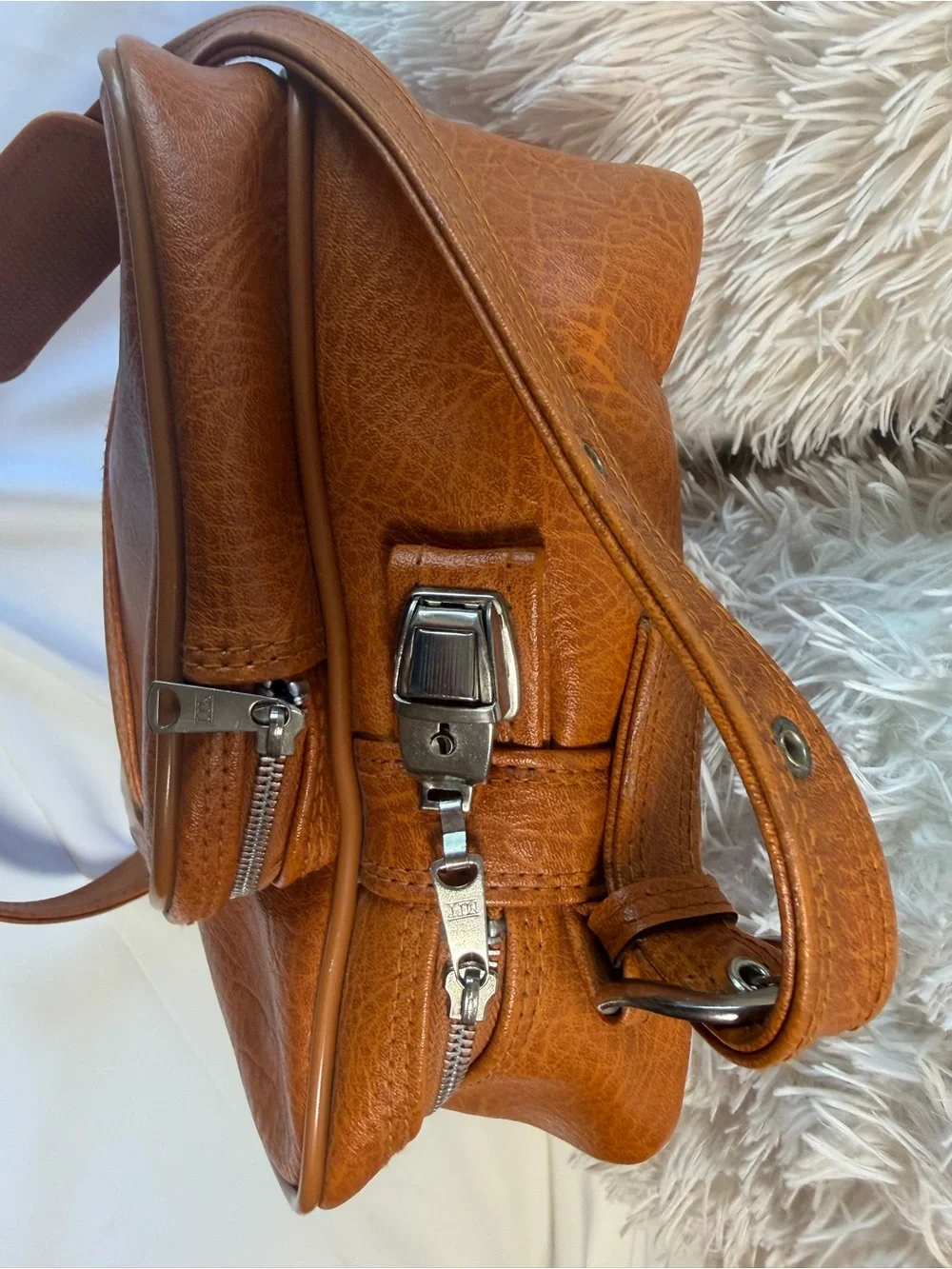 Tan Messenger Bag with Front Zip Pocket